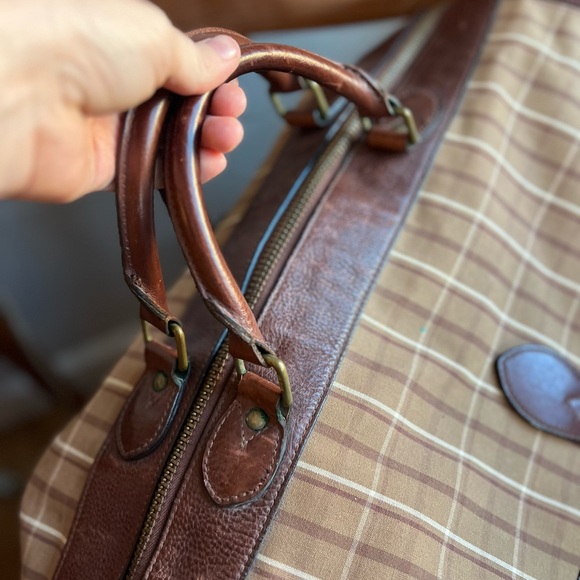 Vintage Polo Ralph Lauren Equestrian Plaid Leather Weekender Satchel Bag Travel - Picture 15 of 16